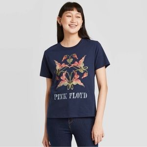 PINK FLOYD Dark Blue Orange Pink Lotus Graphic Crewneck Short Sleeve Band Tee
